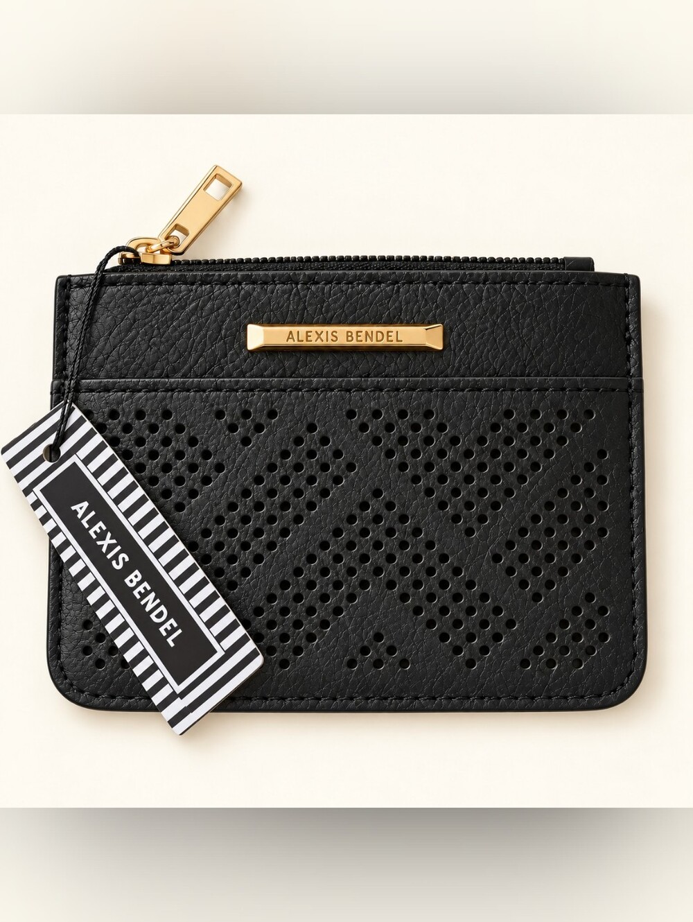Alexis Bender Black Perforated Leather Zip Wristlet